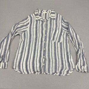 CP Shades Linen Top Womens Large Blue White Striped Made in USA Breathable